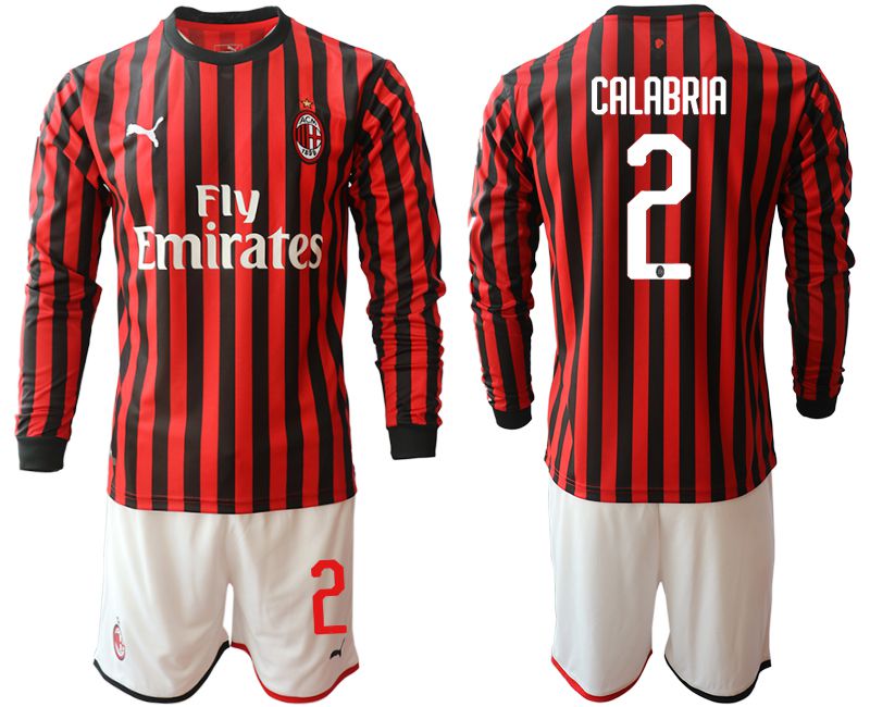 Men 2019-2020 club AC milan home long sleeve #2 red Soccer Jerseys->ac milan jersey->Soccer Club Jersey